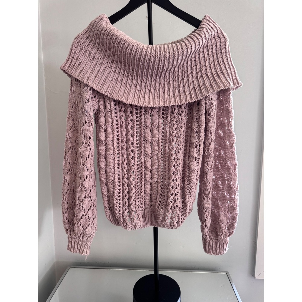 Umgee USA Mauve Chenille Knit Off Shoulder Portrait Collar Sweater Small